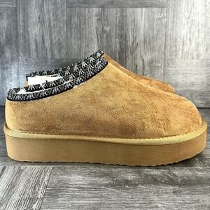 PAWS Haxel Platform Clog Slippers Women's Size 11 Hickory Faux Fur Lined